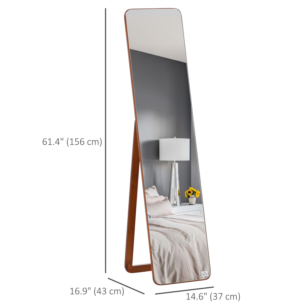 Full Length Mirror for Bedroom, Free Standing Dressing Mirror, Wall Mirror with Wood Frame, 15" x 61", Light Walnut