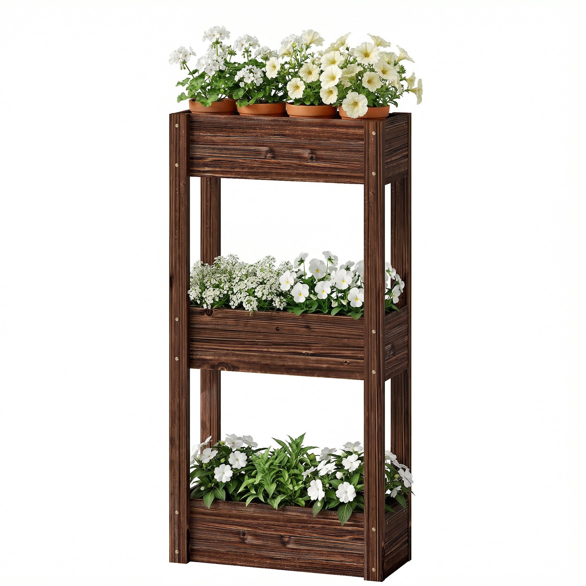 3-Tier Wooden Raised Garden Bed with Legs, 23.6" x 9.8" x 47.2" Elevated Planter Box with Drainage Holes and Bed Liner