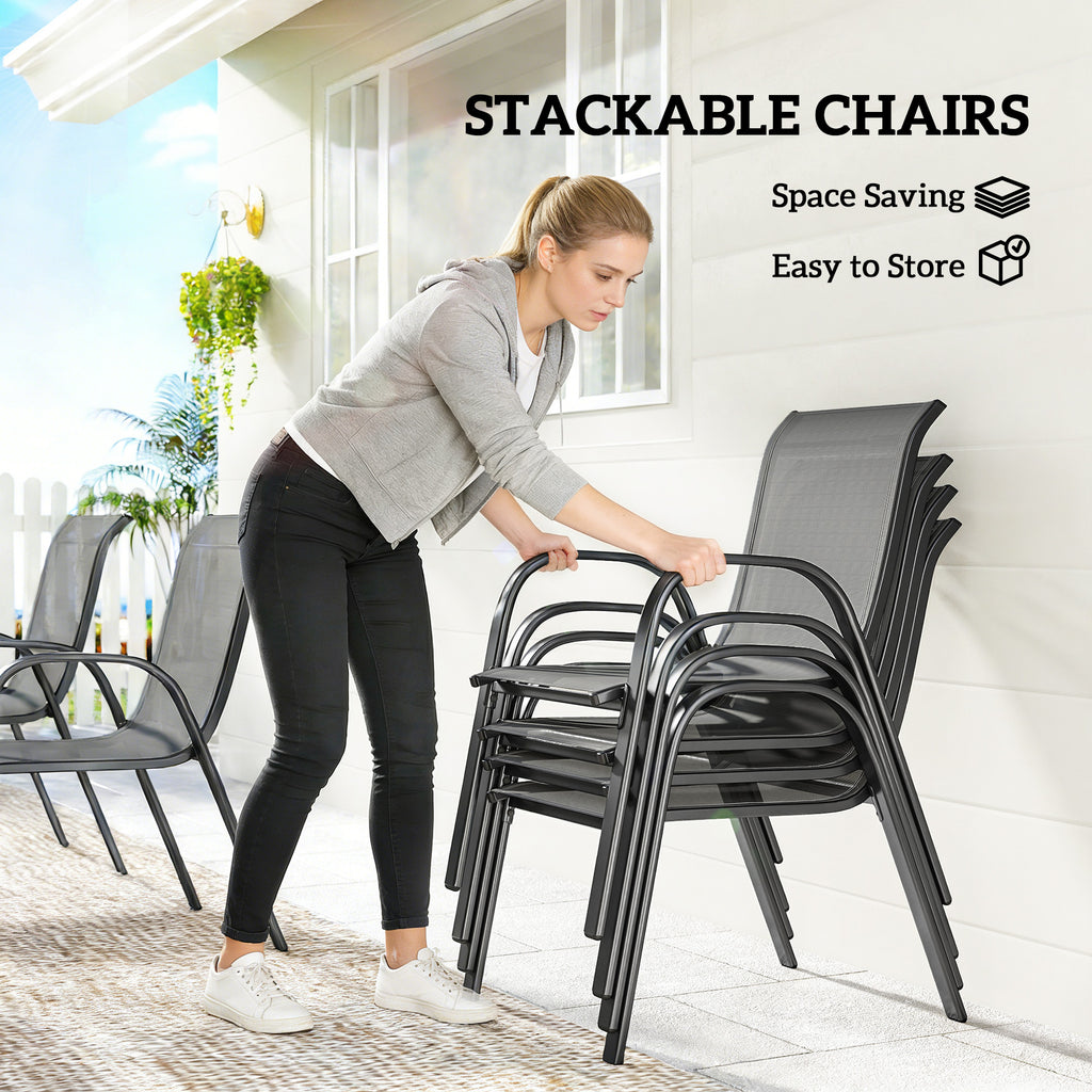 7 Pieces Outdoor Dining Set for 6, Patio Furniture Set with Rectangular Patio Table and Stackable Chairs, Light Grey