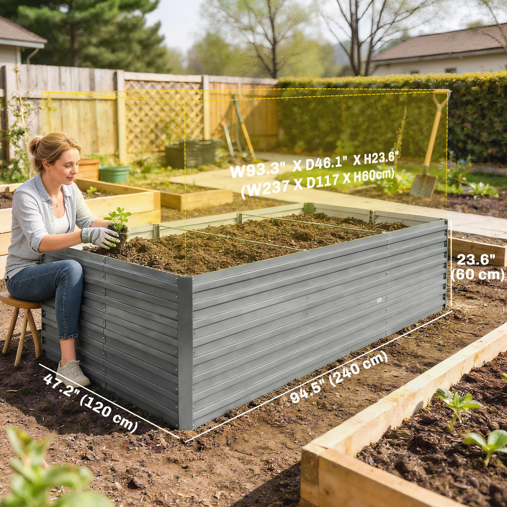 8' x 4' x 2' Raised Garden Bed, Galvanized Planter Box for Growing Flowers, Herbs and Vegetables, Light Grey