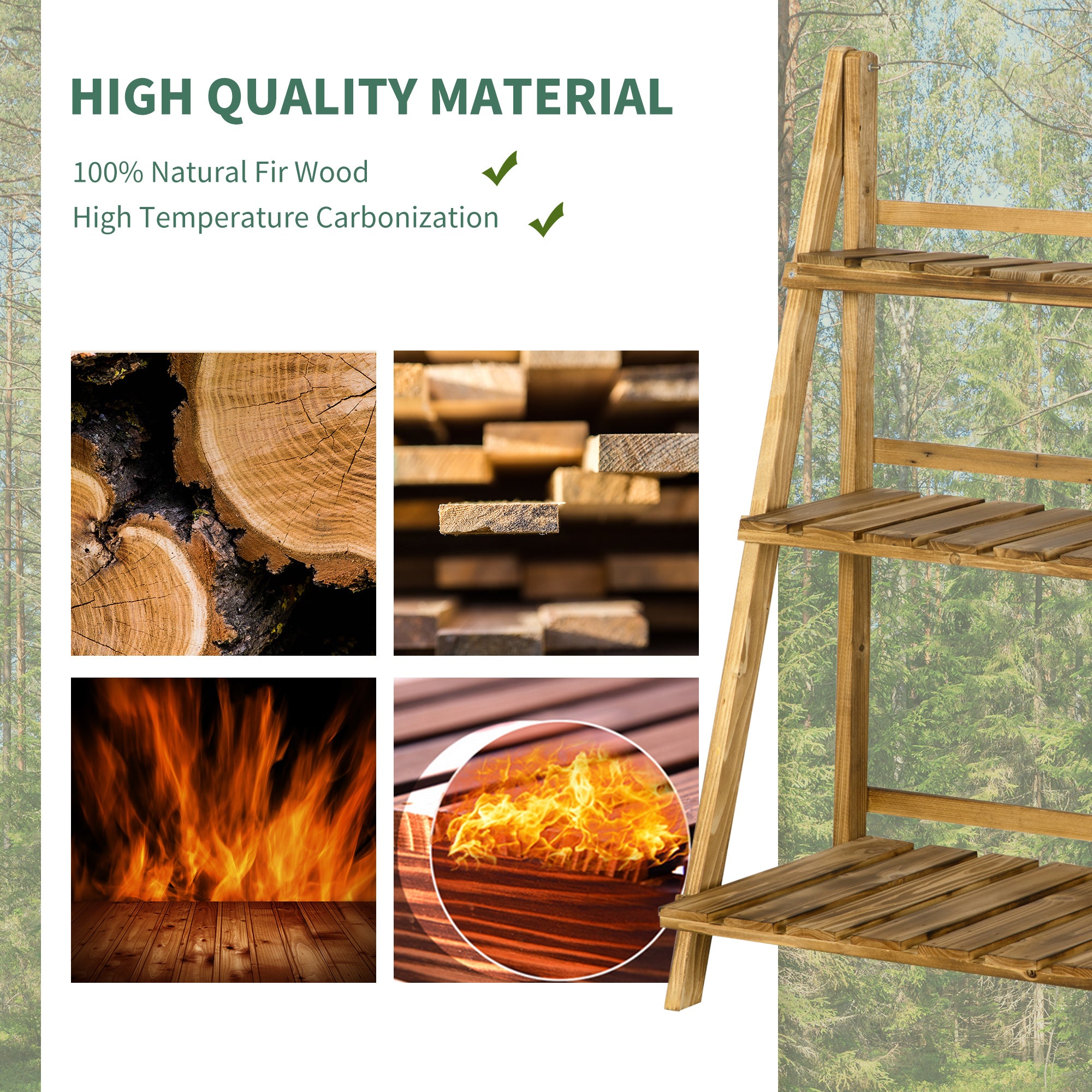 Outdoor Plant Stand, Foldable Flower Stand 3-Tier Wooden Plant Shelf for Garden Indoor Outdoor, 24" x 14" x 37"