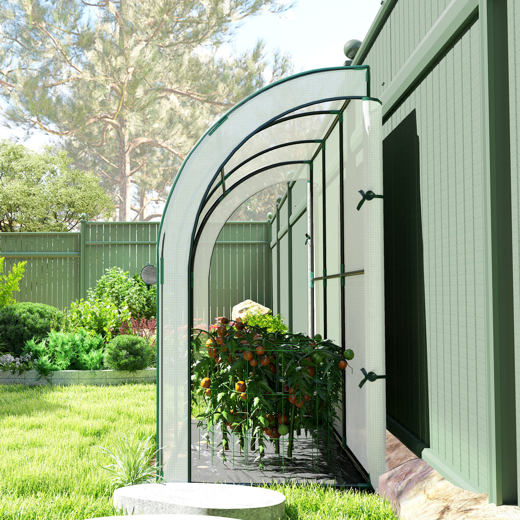 Walk-in Lean-to Greenhouse, Outdoor Gardening Green House with Zipper Roll-up Doors and Window, 10' x 3' x 5', White