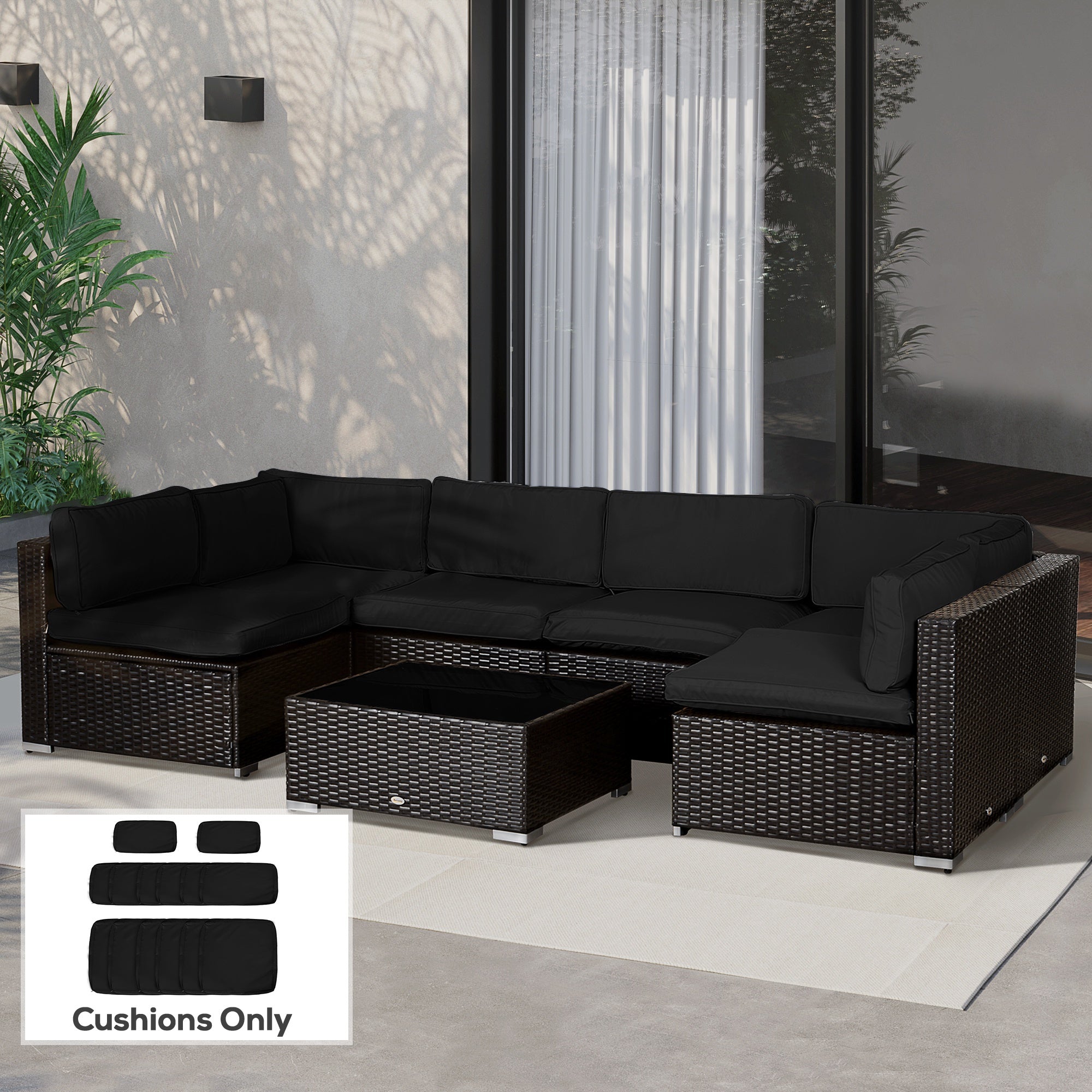 Outdoor 14pc Patio Rattan Sofa Set Cushion Polyester Cover Replacement Set - No Cushion Included, Black