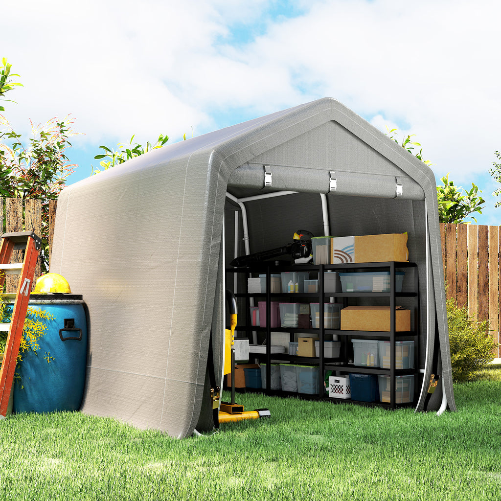 9.2' x 7.9' Garden Storage Tent, Patio Storage Shelter w/ Metal Frame and Double Zipper Doors, Light Grey
