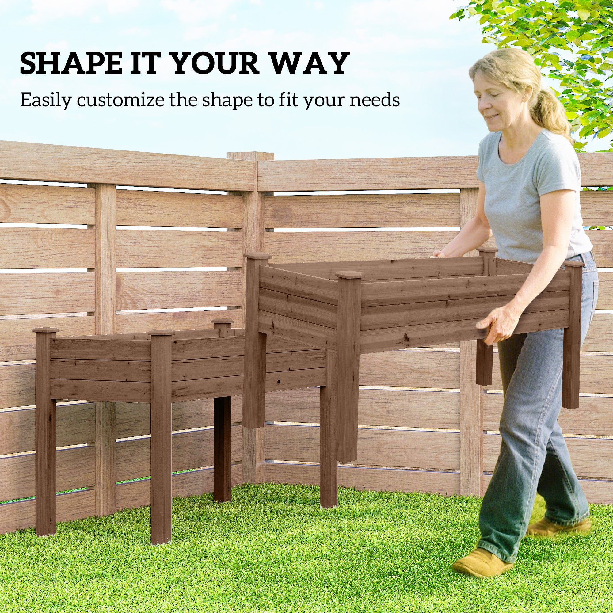 2 Tiers Raised Garden Bed, Wooden Elevated Planter Box with Legs, Gardening Planting Bed, Carbonised