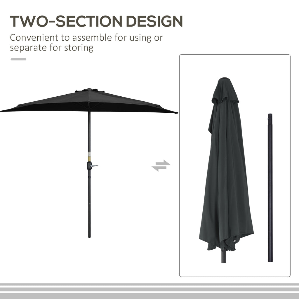 9ft Half Round Umbrella Outdoor Patio Garden Balcony Parasol Window Sun Shade w/ 5 Ribs Black