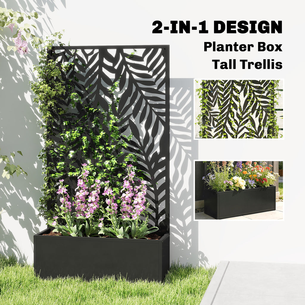Metal Planter Box with Trellis, 44.5" Raised Garden Bed with Trellis Privacy Screen for Climbing Plants