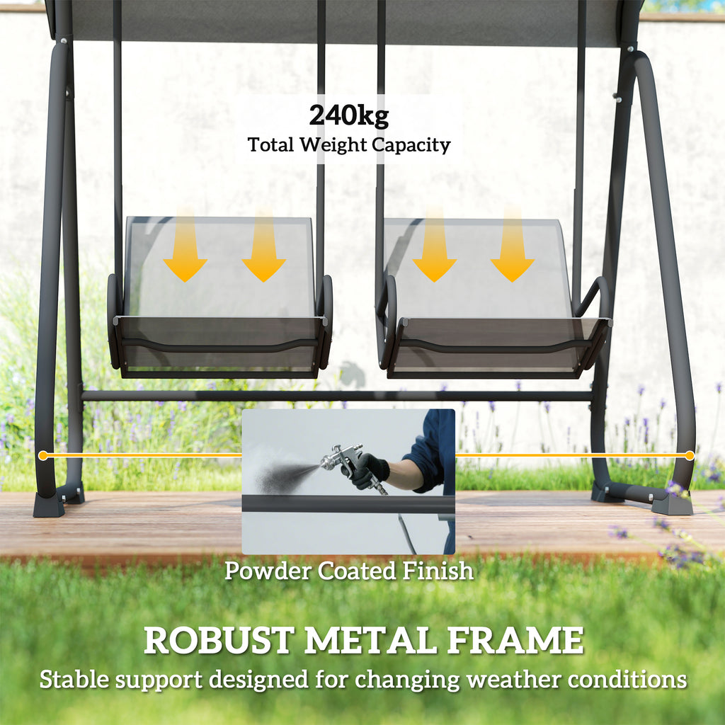 Patio Swing Chair w/Adjustable Canopy Outdoor Porch Swing w/Dual Independent Seats 2-Seat Grey
