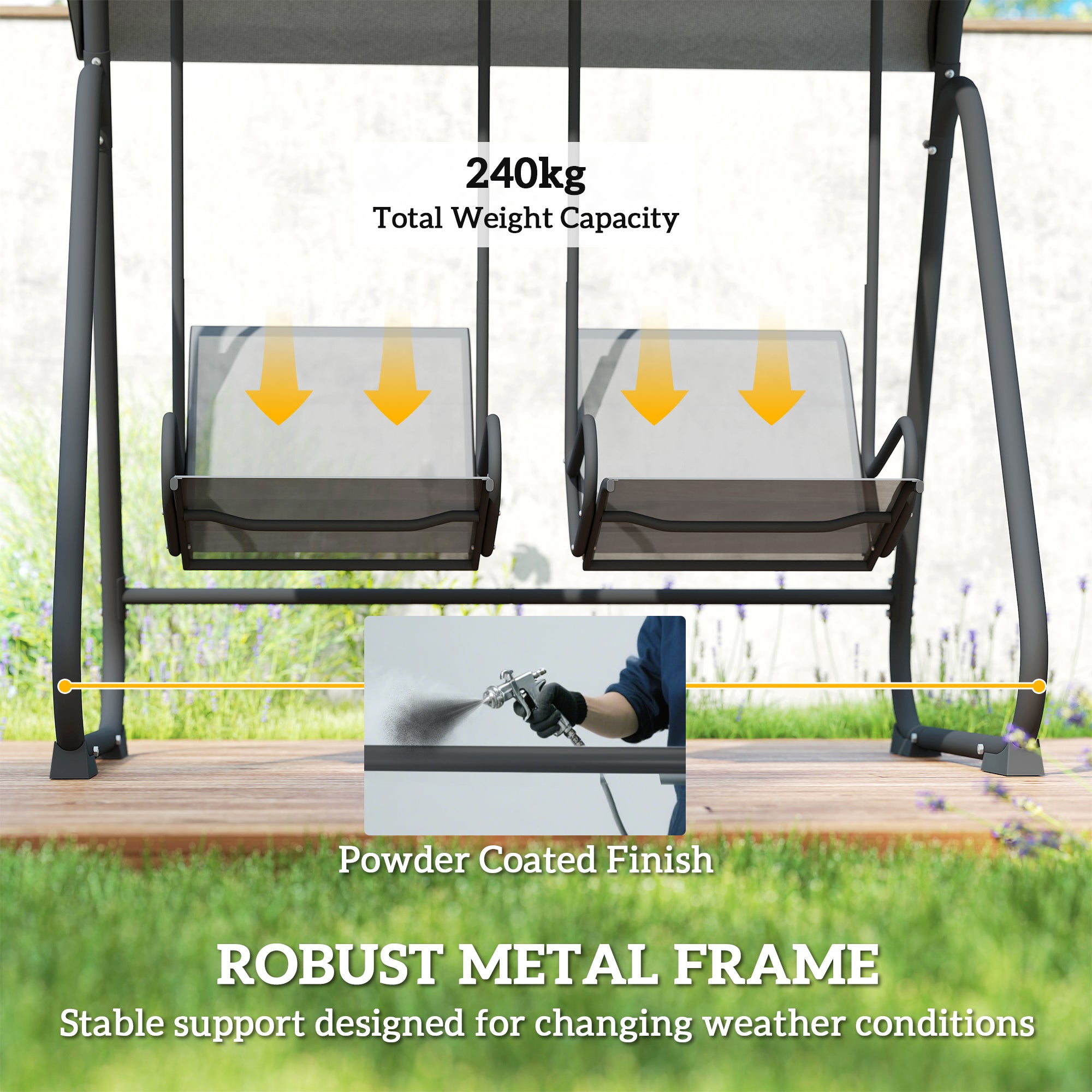 Patio Swing Chair w/Adjustable Canopy Outdoor Porch Swing w/Dual Independent Seats 2-Seat Grey
