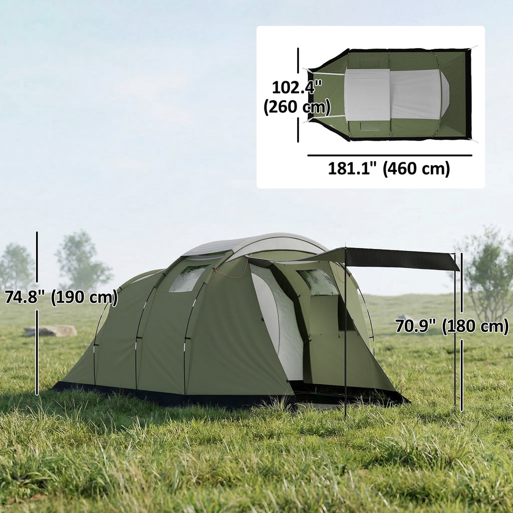 Camping Tent Waterproof Camping Tent with Two Room for 3-4 Person Waterproof, Green