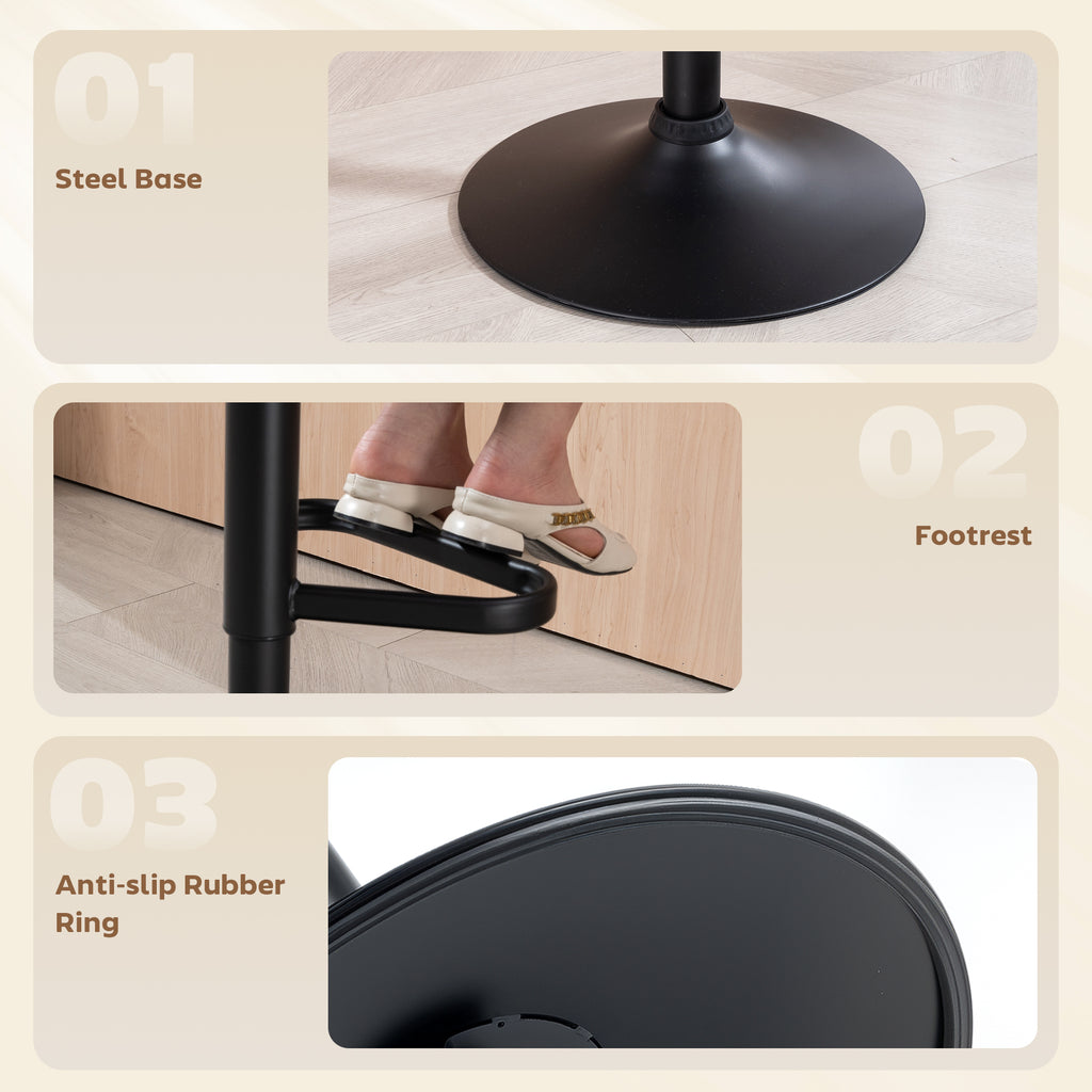 Adjustable Bar Stools Set of 2, Upholstered Kitchen Stools with Swivel Seat, Steel Frame, Footrest, â€ŽBlack