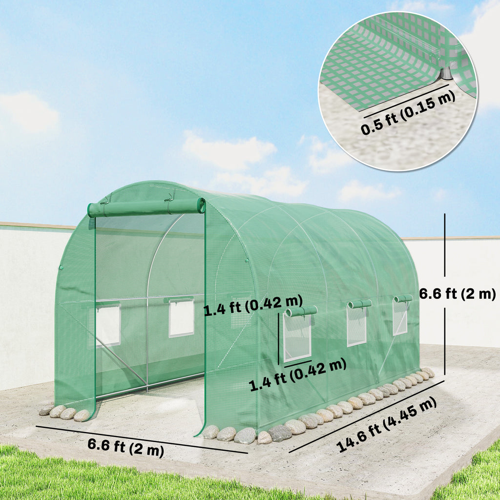 15' x 6.6' x 6.6' Walk-in Tunnel Greenhouse Garden Plant Seed Growing Warm House Outdoor Hot House w/ Roll Up Door, Windows, PE Cover Green