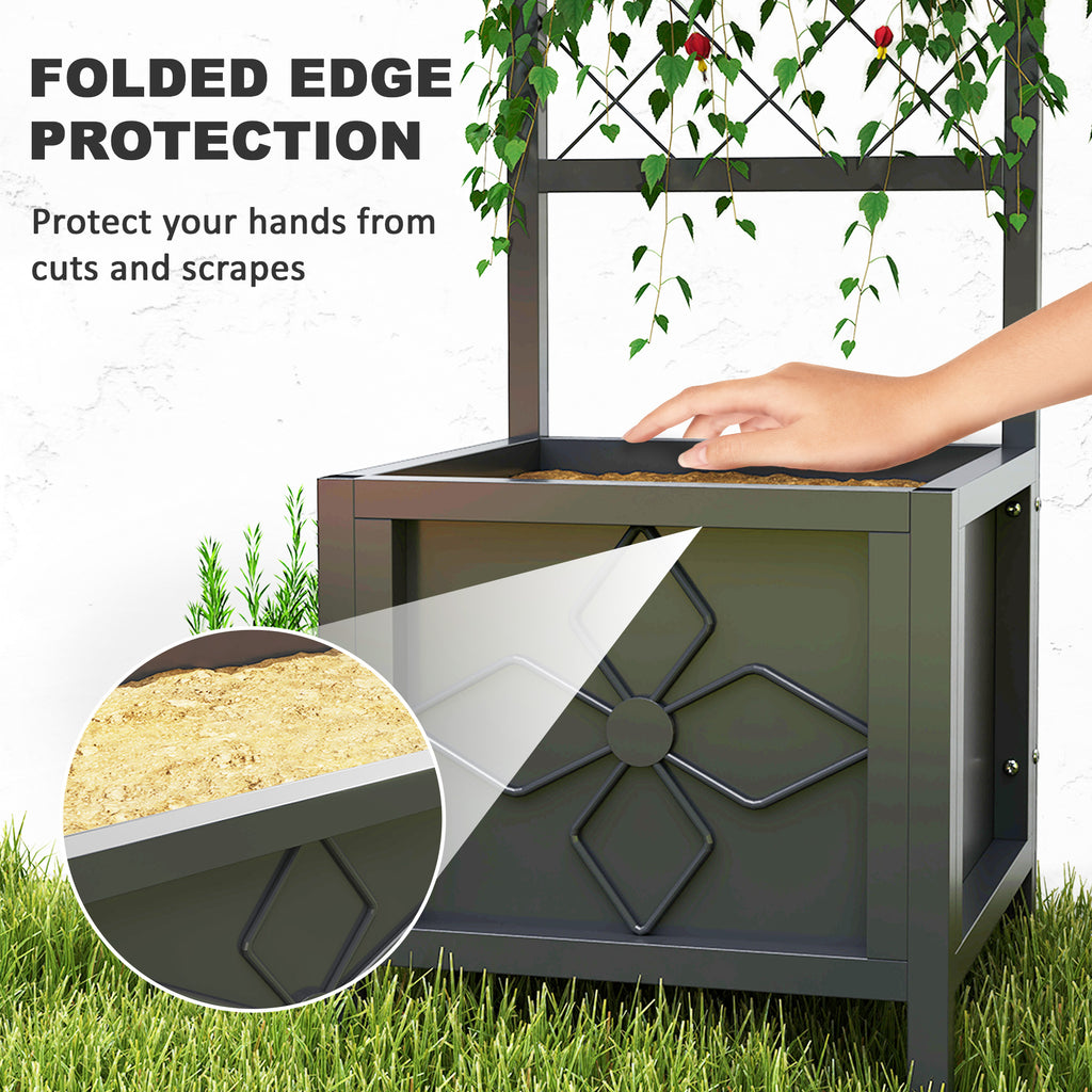 Galvanized Raised Garden Bed with Trellis, Metal Planter Box with Drainage Holes for Climbing Plants, Vegetable, Vines