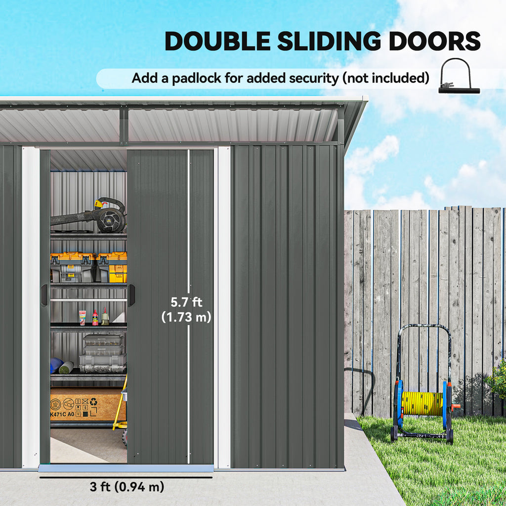 9' x 6.5' Outdoor Metal Garden Shed Utility Tool Storage Steel Backyard House, Dark Grey