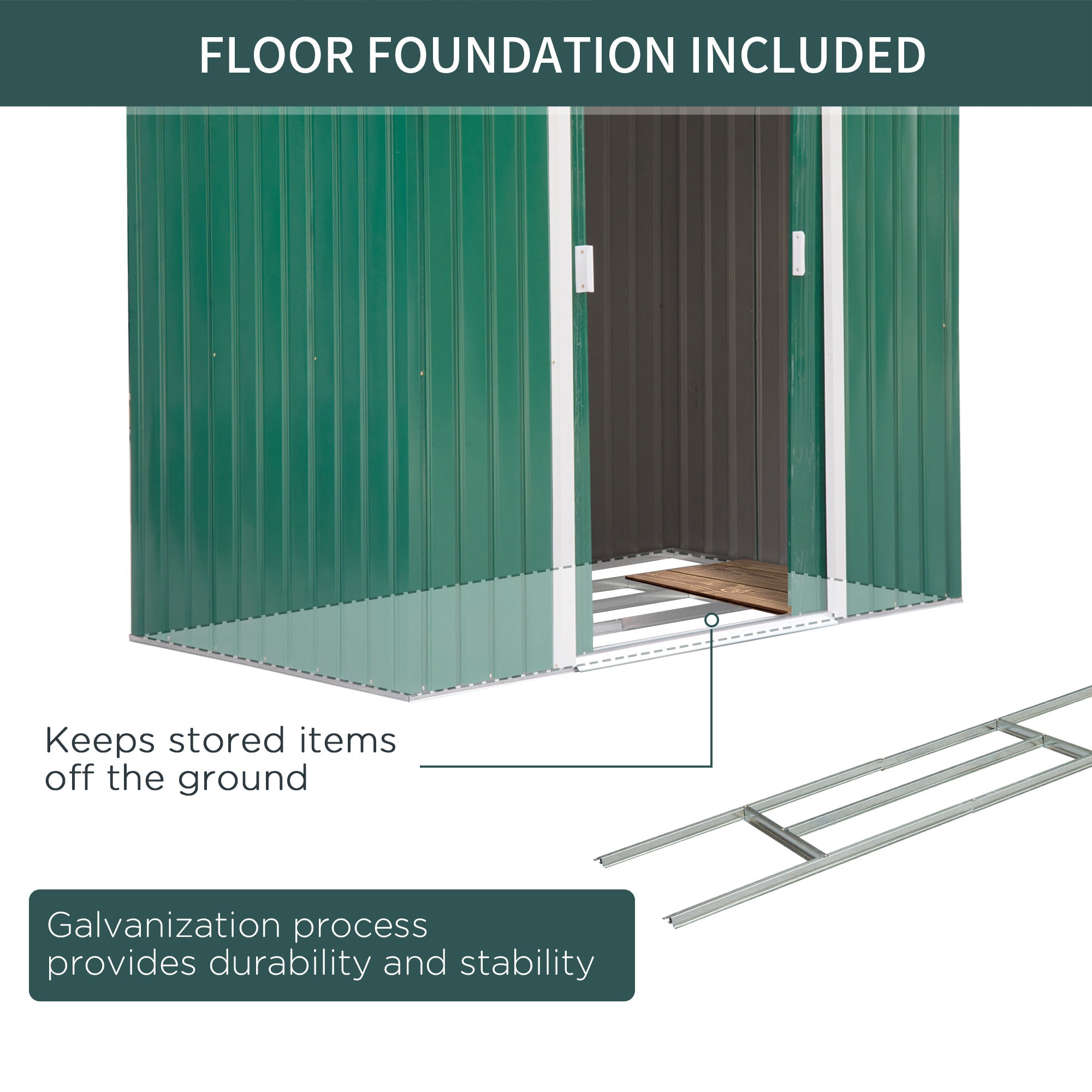 7' x 4' x 6' Garden Storage Shed Outdoor Patio Metal Tool Storage House w/ Foundation Kit and Double Doors Green