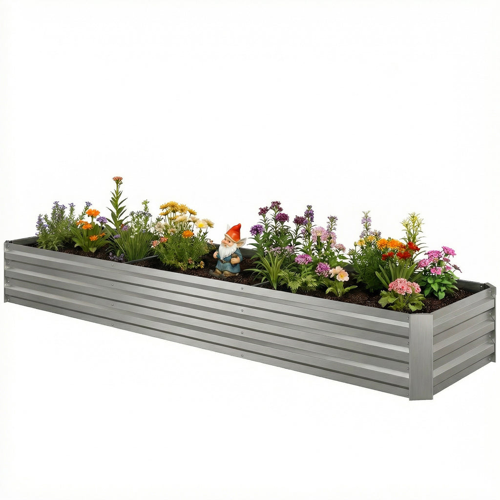 8' x 2' x 1' Galvanized Raised Bed, Large Elevated Planter Box for Growing Flowers, Herbs and Vegetables, Silver