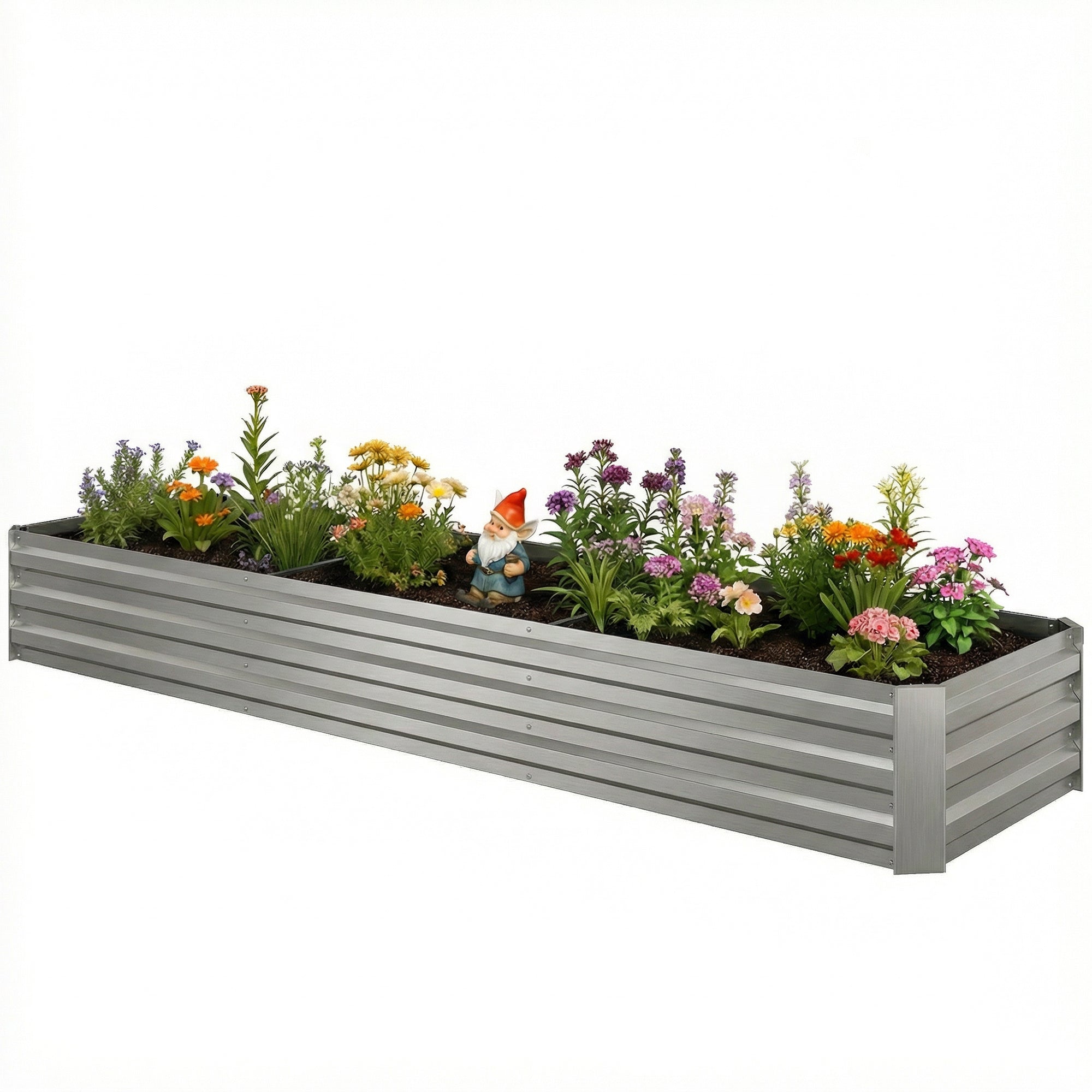 8' x 2' x 1' Galvanized Raised Bed, Large Elevated Planter Box for Growing Flowers, Herbs and Vegetables, Silver