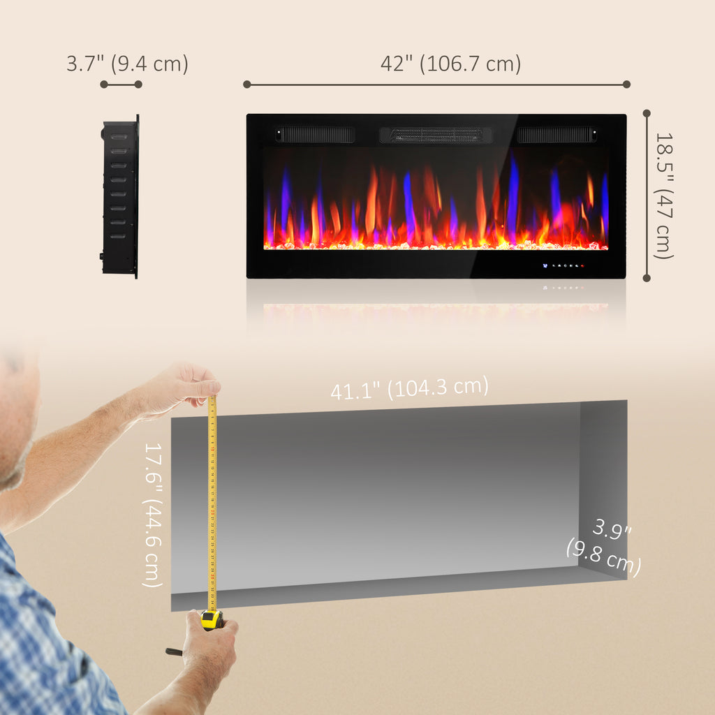 42" Thin Electric Fireplace, Freestanding, Wall Mounted Fireplace Heater with Eco Mode, Auto Switch, Remote, 1500W