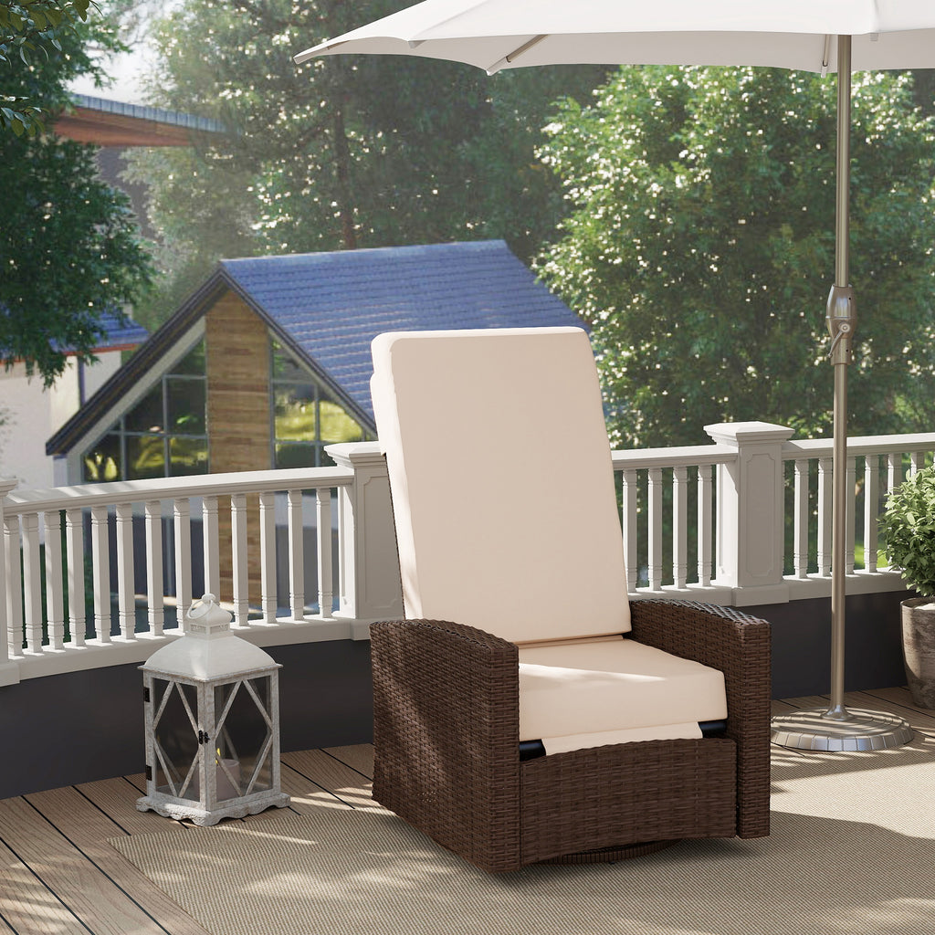 Outdoor Rattan Wicker Lounge Chair with Footrest & Soft Cushion for Patio, Garden, Backyard, Cream White