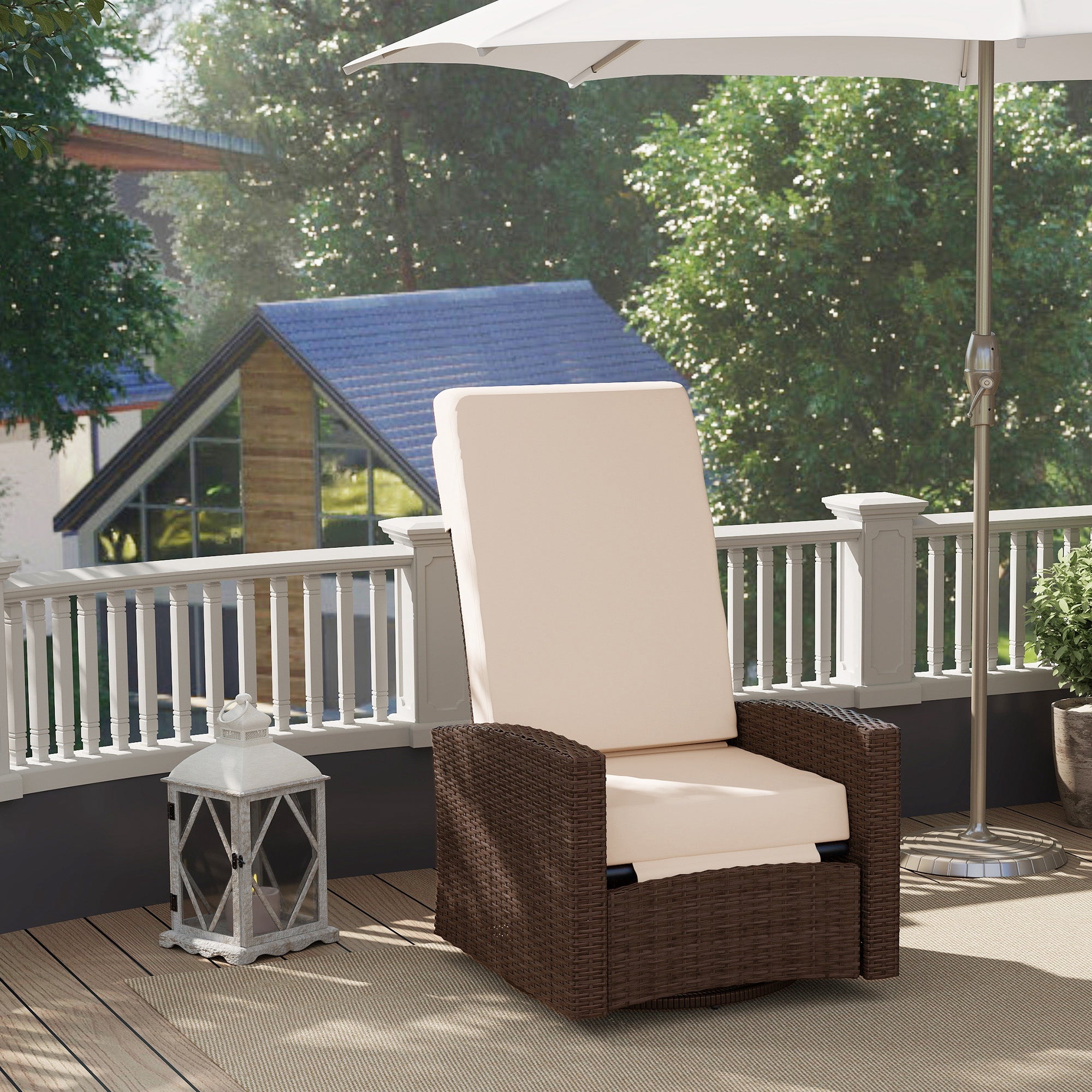 Outdoor Rattan Wicker Lounge Chair with Footrest & Soft Cushion for Patio, Garden, Backyard, Cream White