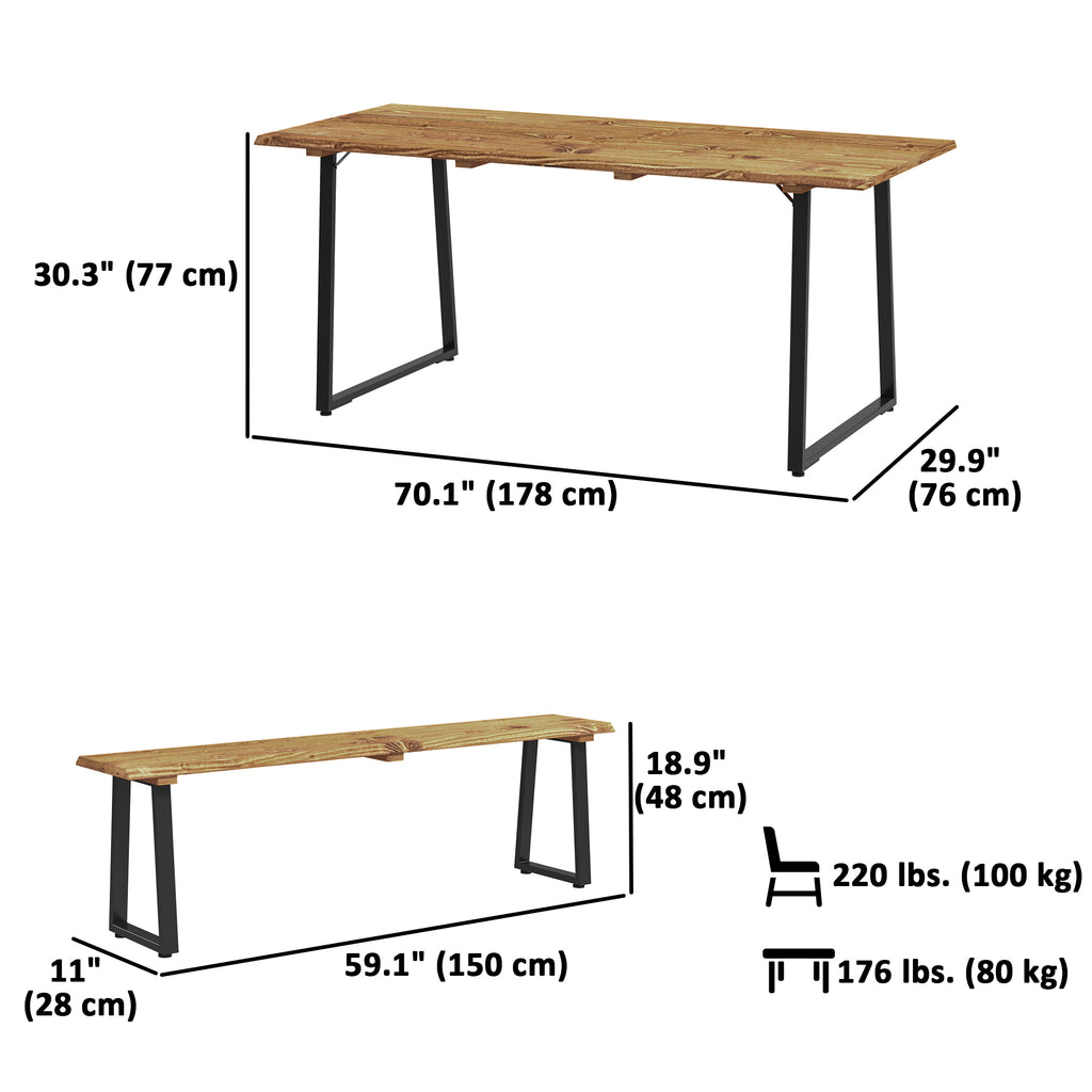 Picnic Table and Bench Set for 6 Persons with 2" Umbrella Hole, Slatted Top & Steel Frame, for Party, BBQ, Patio, Lawn