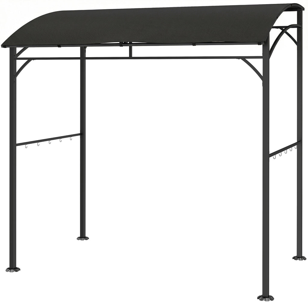 7' x 5' Garden Grill Canopy, BBQ Grill Gazebo Tent with Steel Frame and Hooks, Outdoor Sun Shade, Black