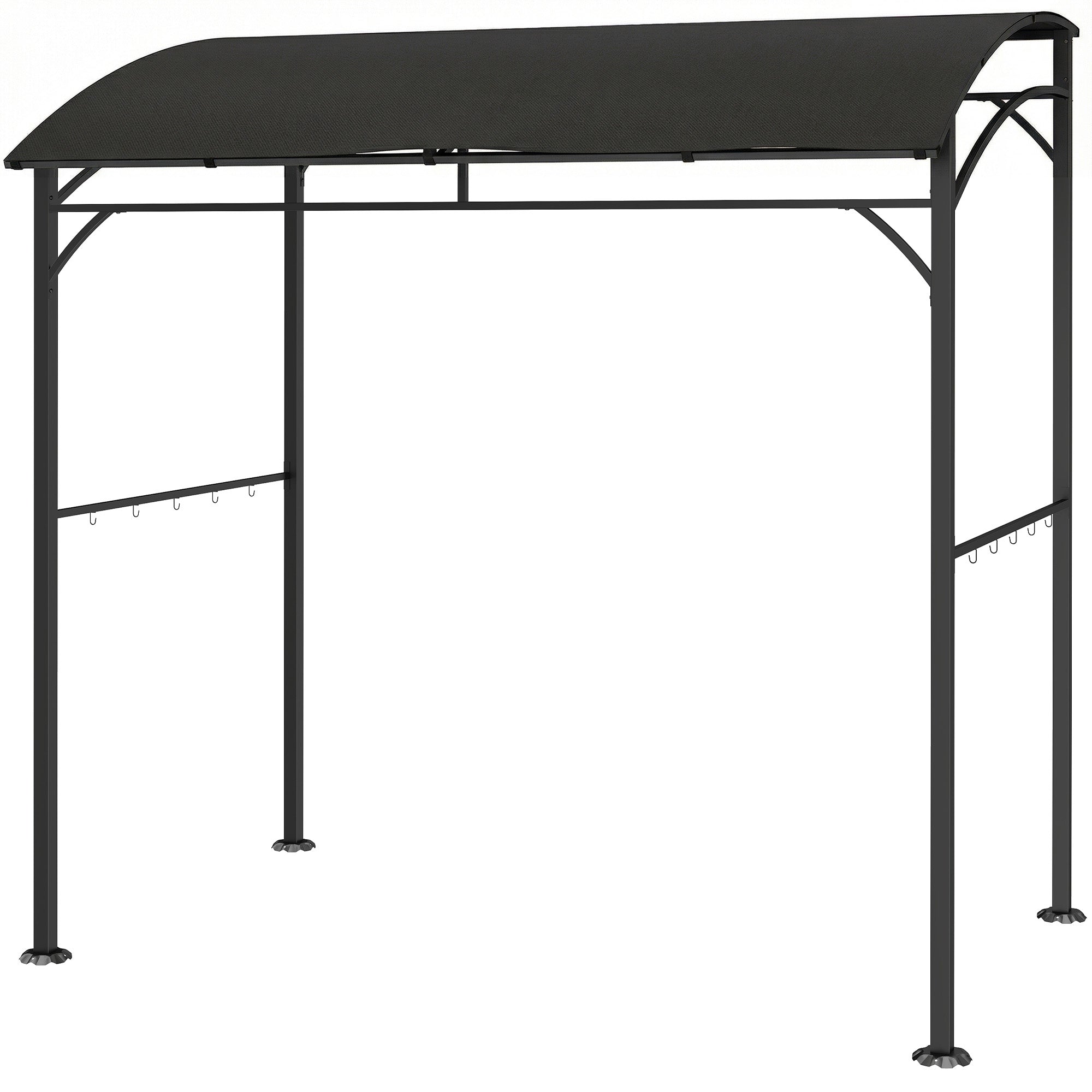 7' x 5' Garden Grill Canopy, BBQ Grill Gazebo Tent with Steel Frame and Hooks, Outdoor Sun Shade, Black