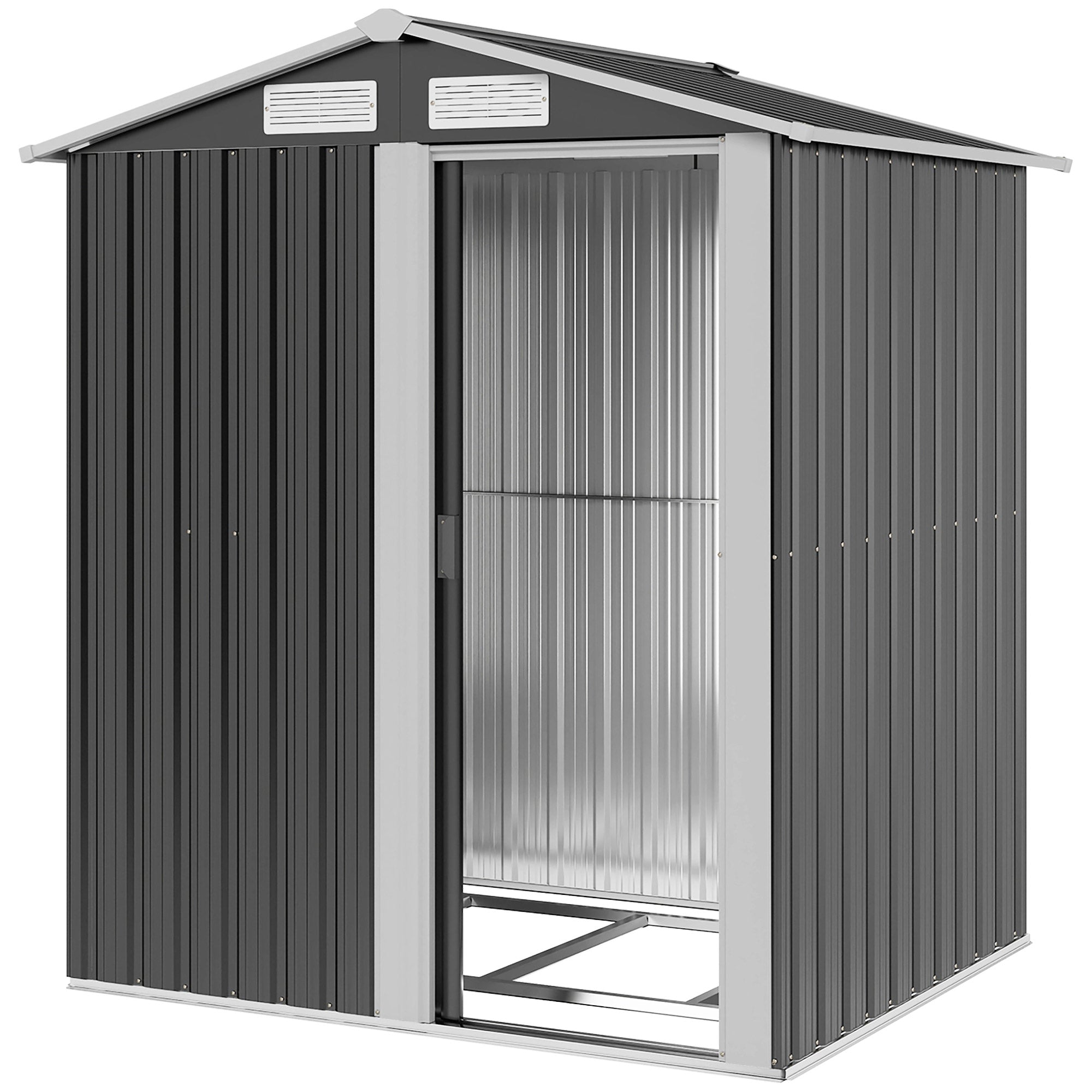 5ft x 4ft Garden Metal Storage Shed, Tool Storage Shed with Top Vents, Sliding Door, Sloped Roof and Foundation Kit for Garden, Patio, Lawn, Dark Grey