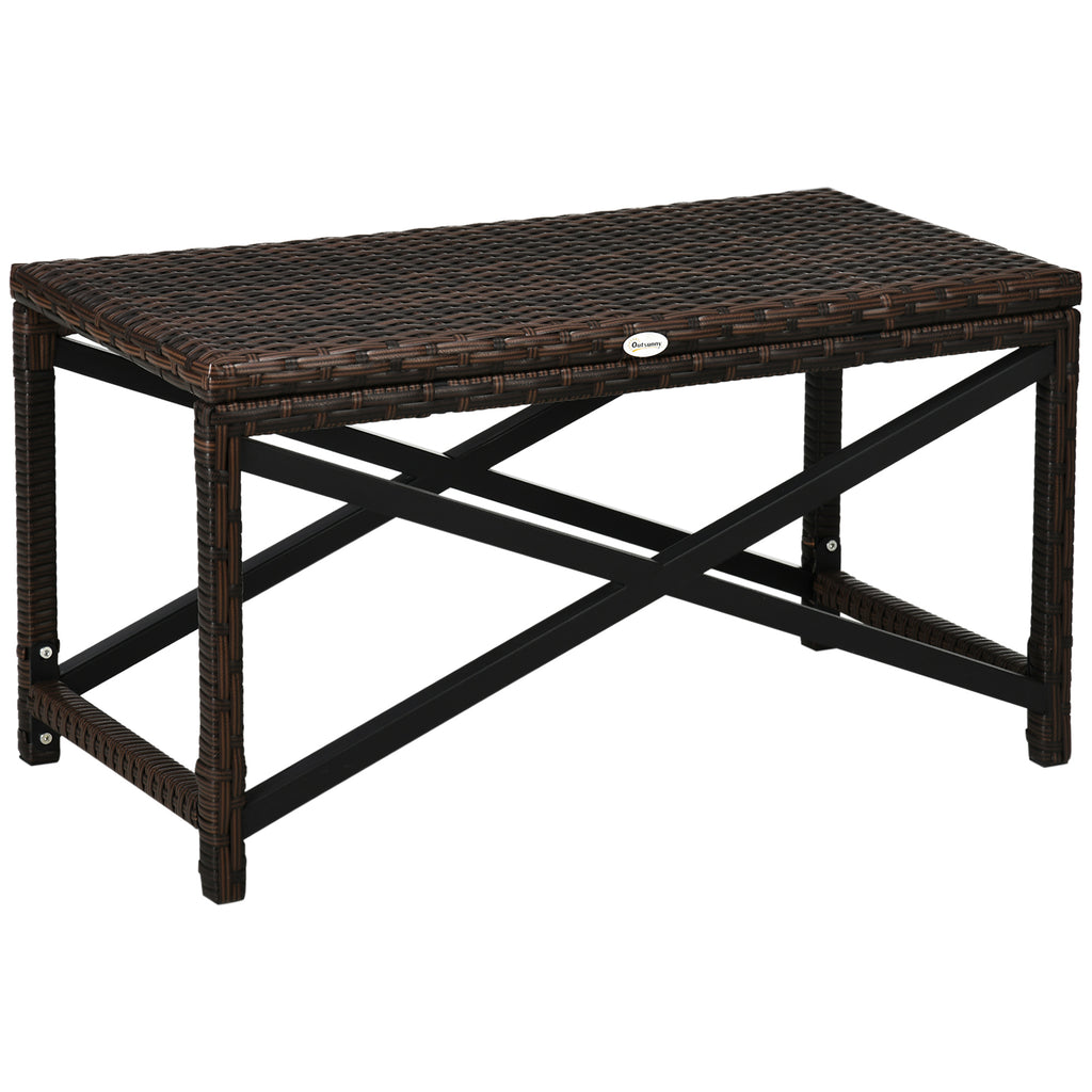 Patio Wicker End Table, Outdoor PE Rattan Side Table, with Plastic Board Under the Full Woven Table Top for Patio, Garden, Balcony, Mixed Brown