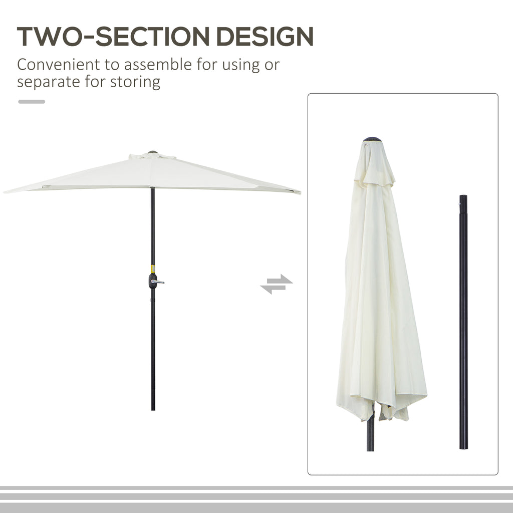 9ft Half Patio Umbrella Round Balcony Umbrella Waterproof Window Sun Shade w/ 5 Ribs Beige