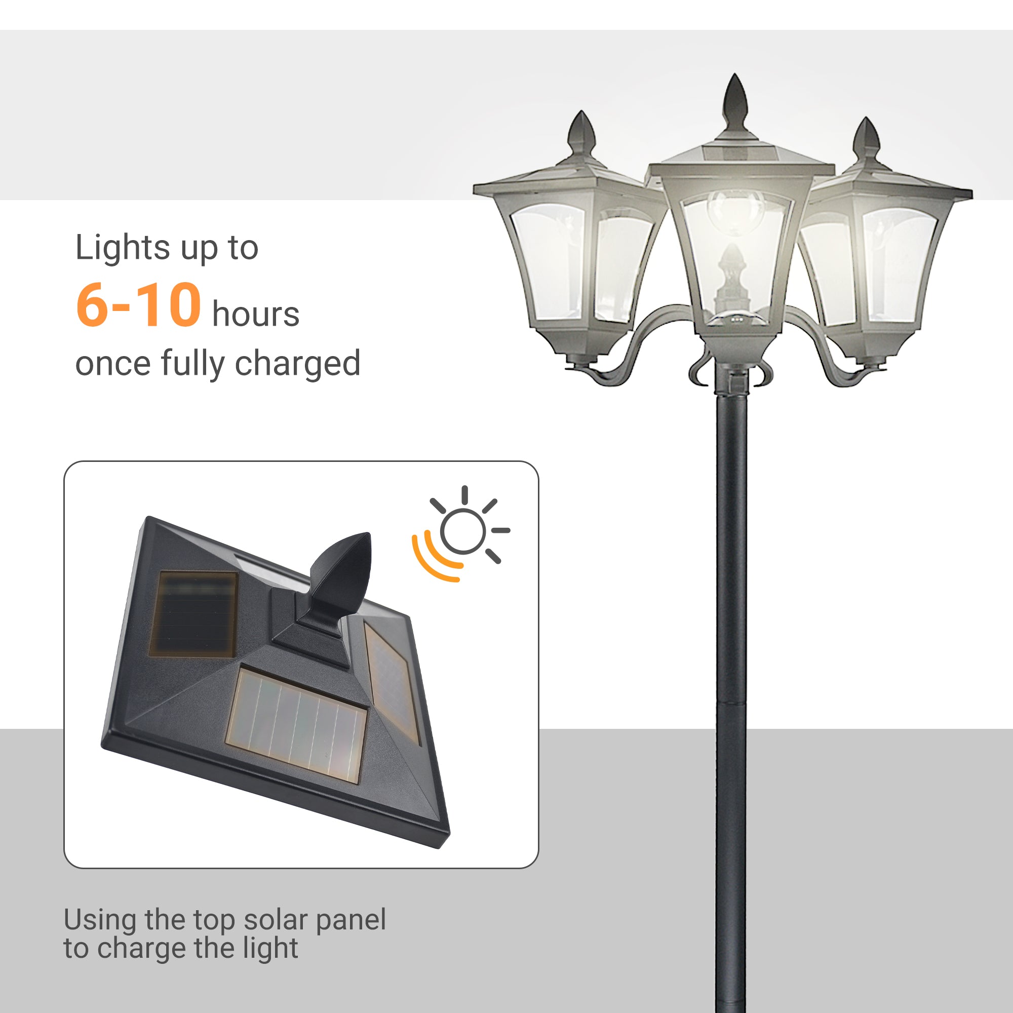 Outdoor Solar Lamp Post, Vintage Style, Dimmable, Waterproof, for Garden Lawn Pathway Walkway, Black