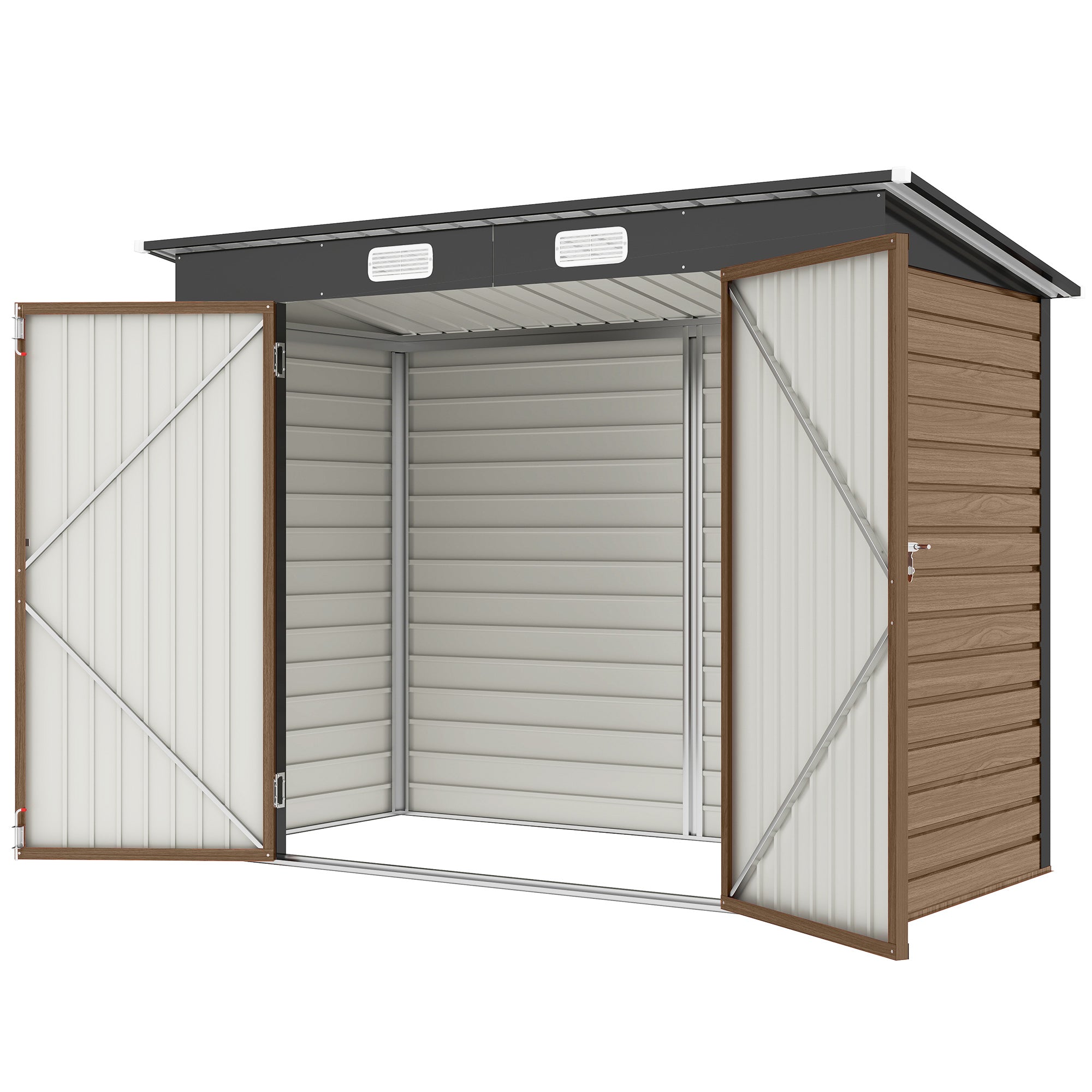 8 x 4FT Galvanized Garden Storage Shed, Metal Outdoor Shed with Double Doors and 2 Vents, Teak