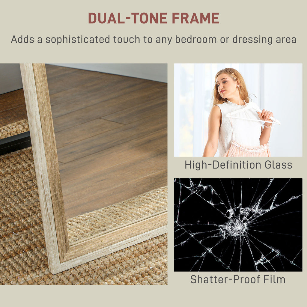 Floor Standing Mirror, Full Length Mirror, Free Standing, Leaning or Wall Mirror with Frame for Bedroom, Dark Wood Grain