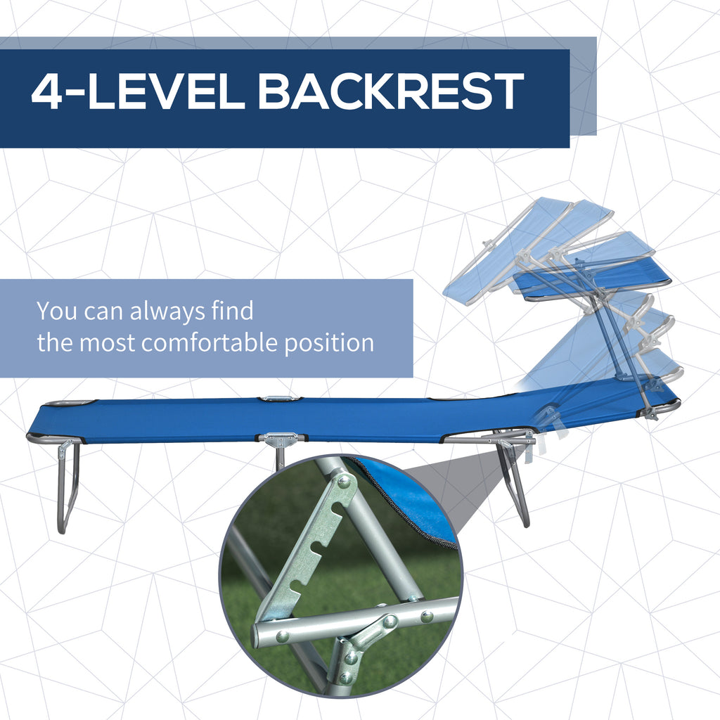 2Pcs Outdoor Lounge Chair, Adjustable Folding Chaise Lounge with Sun Shade for Beach, Camping, Hiking, Blue