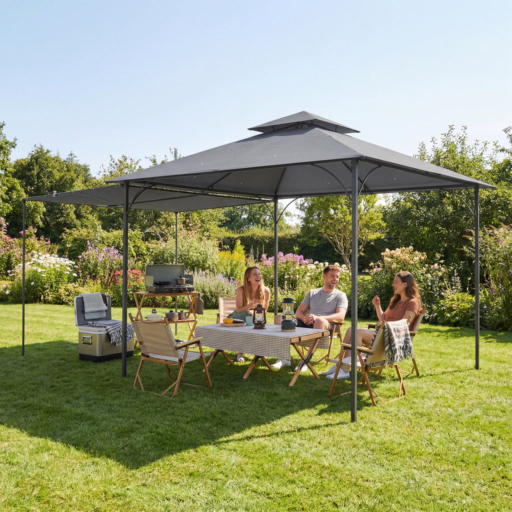 Patio Gazebo with Double Roof Outdoor Gazebo Canopy with Extendable Shade 10.5â€² x 10.5â€² Dark Grey