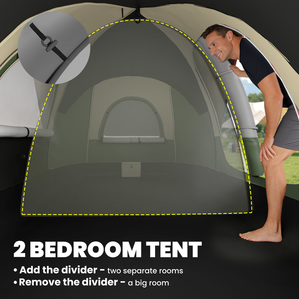 Camping Tent for 6 Man with 2000mm Waterproof Rainfly and Carry Bag for Fishing Hiking Festival, Dark Green