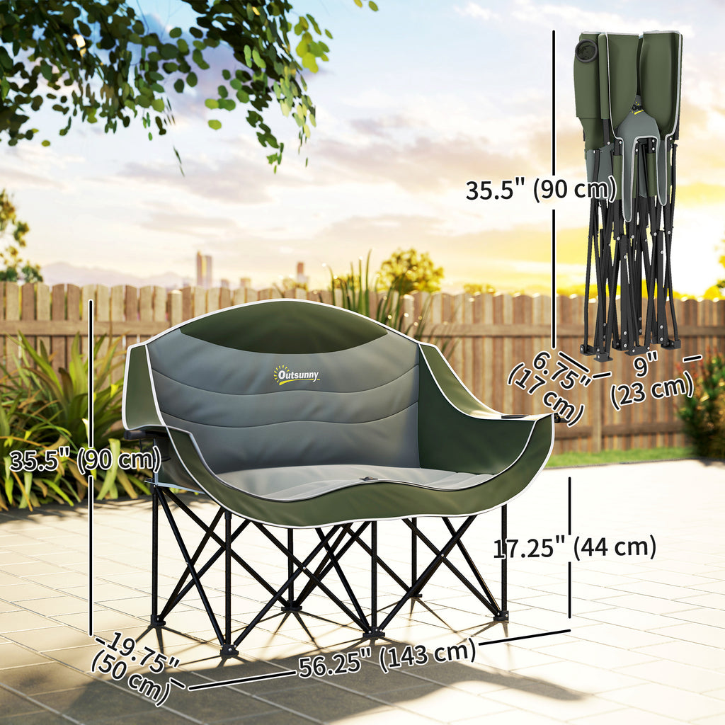 Portable Camp Chair, Double Camping Chair with Cup Holders and Carry Bag, Support 551 lbs, Dark Green