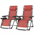 Zero Gravity Chair Set of 2, Folding Reclining Outdoor Lounge Chair with Cup Holder, Headrest, Wine Red