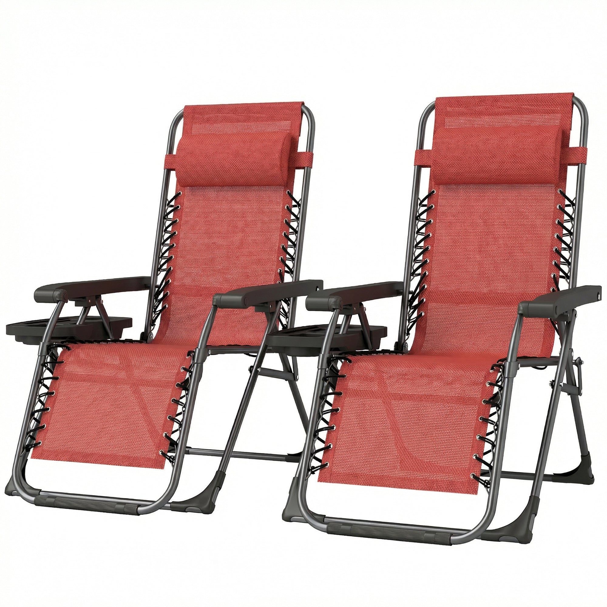 Zero Gravity Chair Set of 2, Folding Reclining Outdoor Lounge Chair with Cup Holder, Headrest, Wine Red