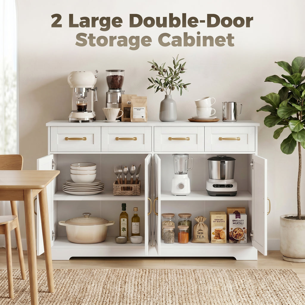 Sideboard Buffet Cabinet, 55" Modern Farmhouse Kitchen Storage Cabinet with 4 Drawers, 4 Doors and 2 Adjustable Shelves