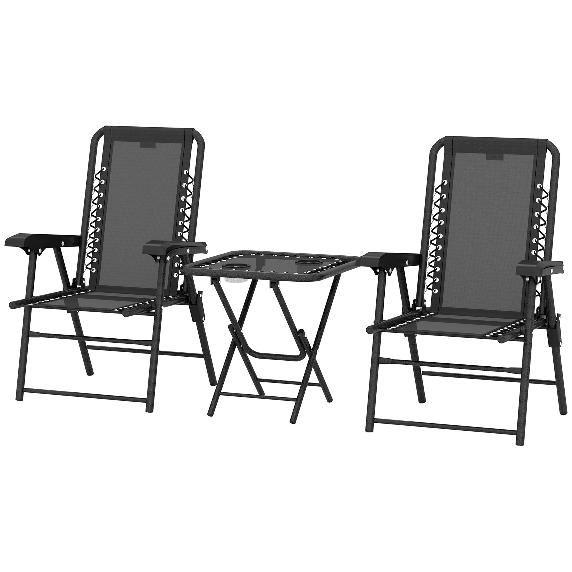 3 Pieces Patio Bistro Set, Outdoor Folding Table and Chairs Set, Metal Patio Furniture Set with Cup Holders