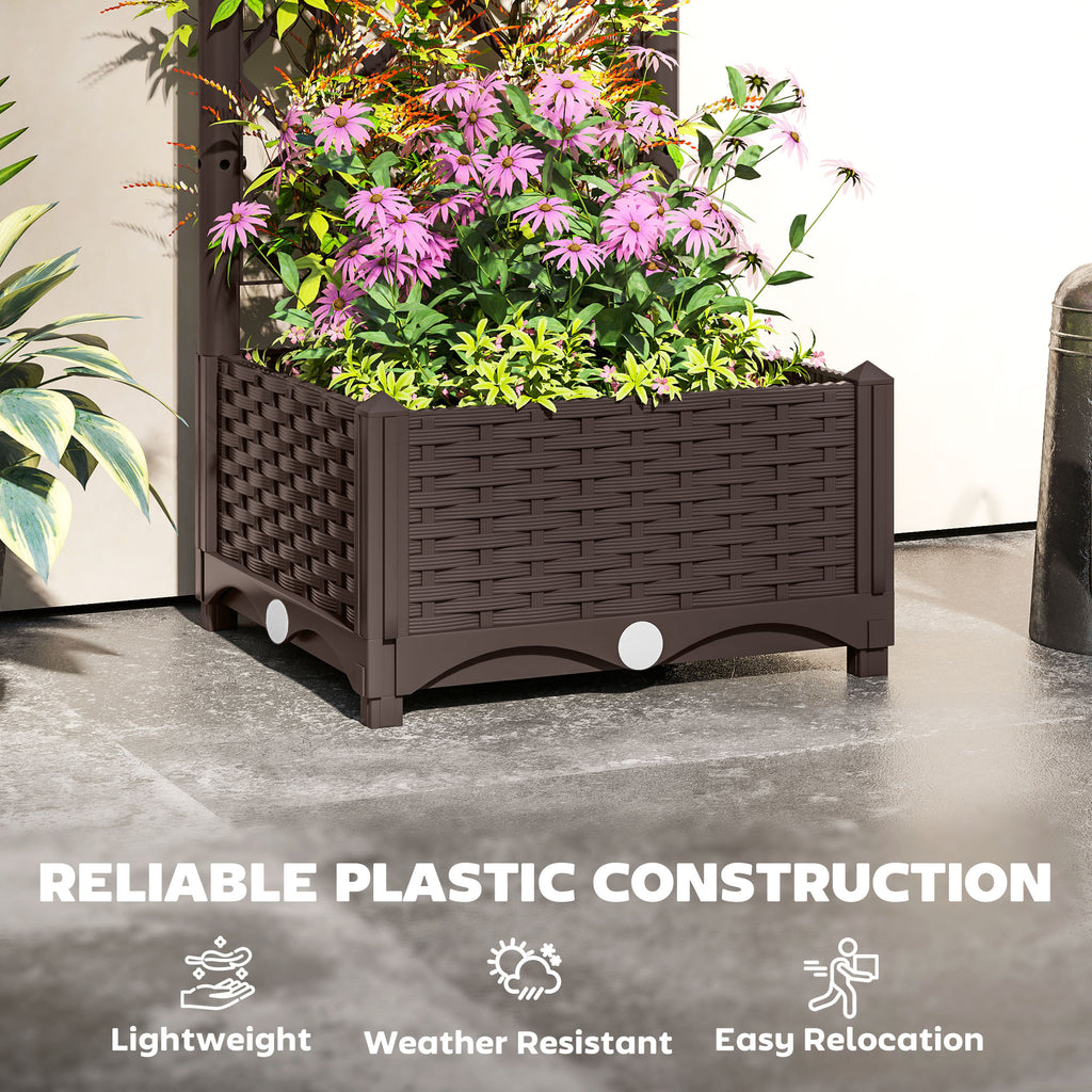 Raised Garden Bed with Trellis, Plastic Raised Flower Bed with Drainage Holes and Drain Plugs, 16" x 16" x 48"
