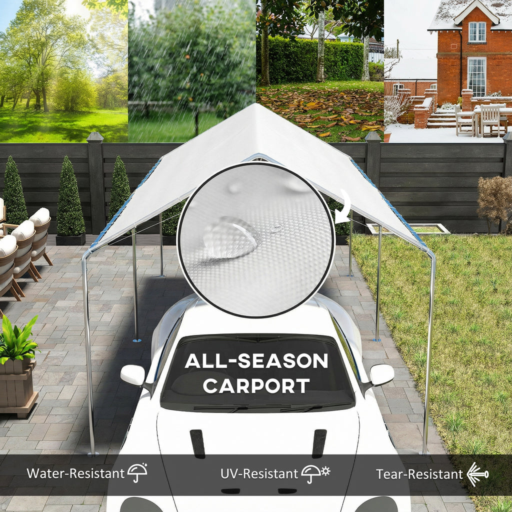 10' x 20' Carport Heavy Duty Galvanized Car Canopy with Included Anchor Kit, 3 Reinforced Steel Cables, White