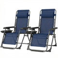 Zero Gravity Chair Set of 2, Folding Reclining Outdoor Lounge Chair with Cup Holder, Headrest, Dark Blue