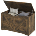 31.5 Inches Storage Chest, Storage Trunk with 2 Safety Hinges for Living Room, Brown Wood Grain