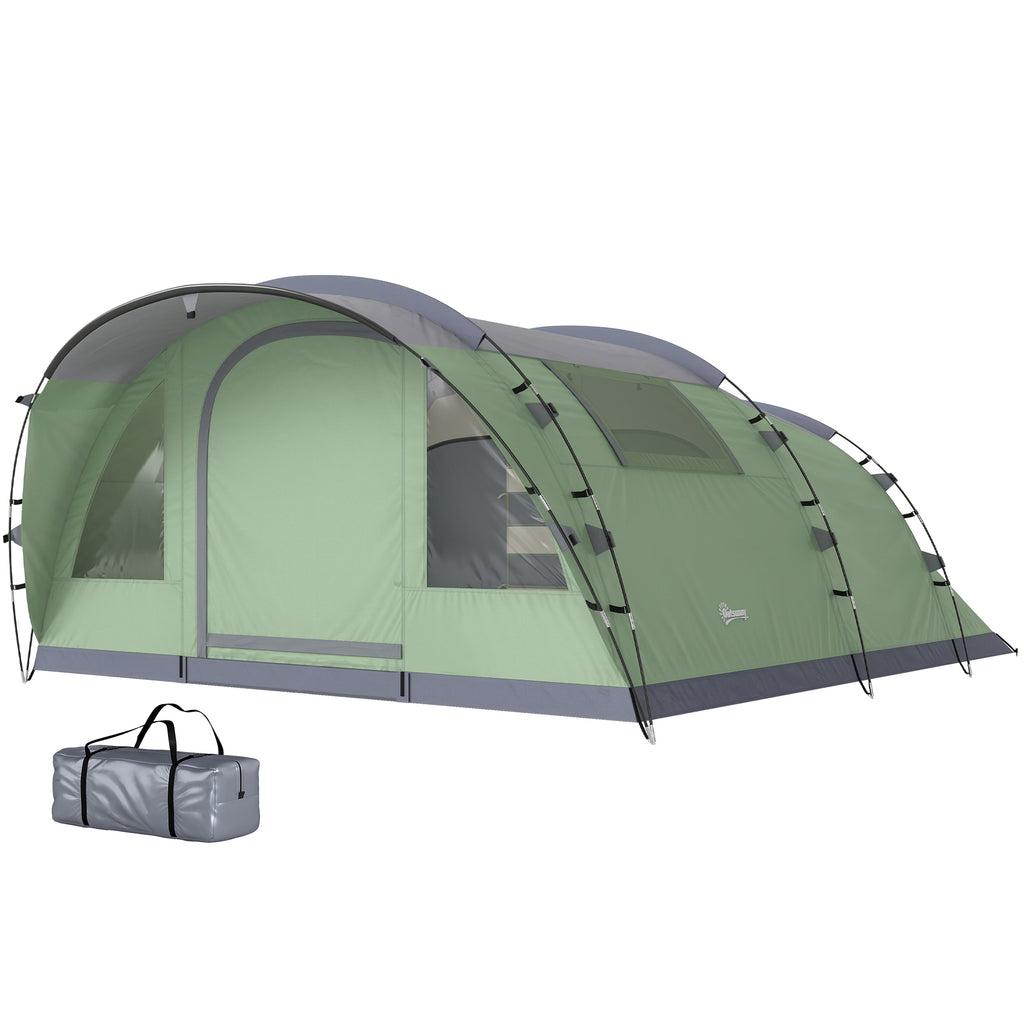 Multi-Room Camping Tent for 5 Person, Easy Set up Large Family Tent with 4 Windows, Porch, Light Green