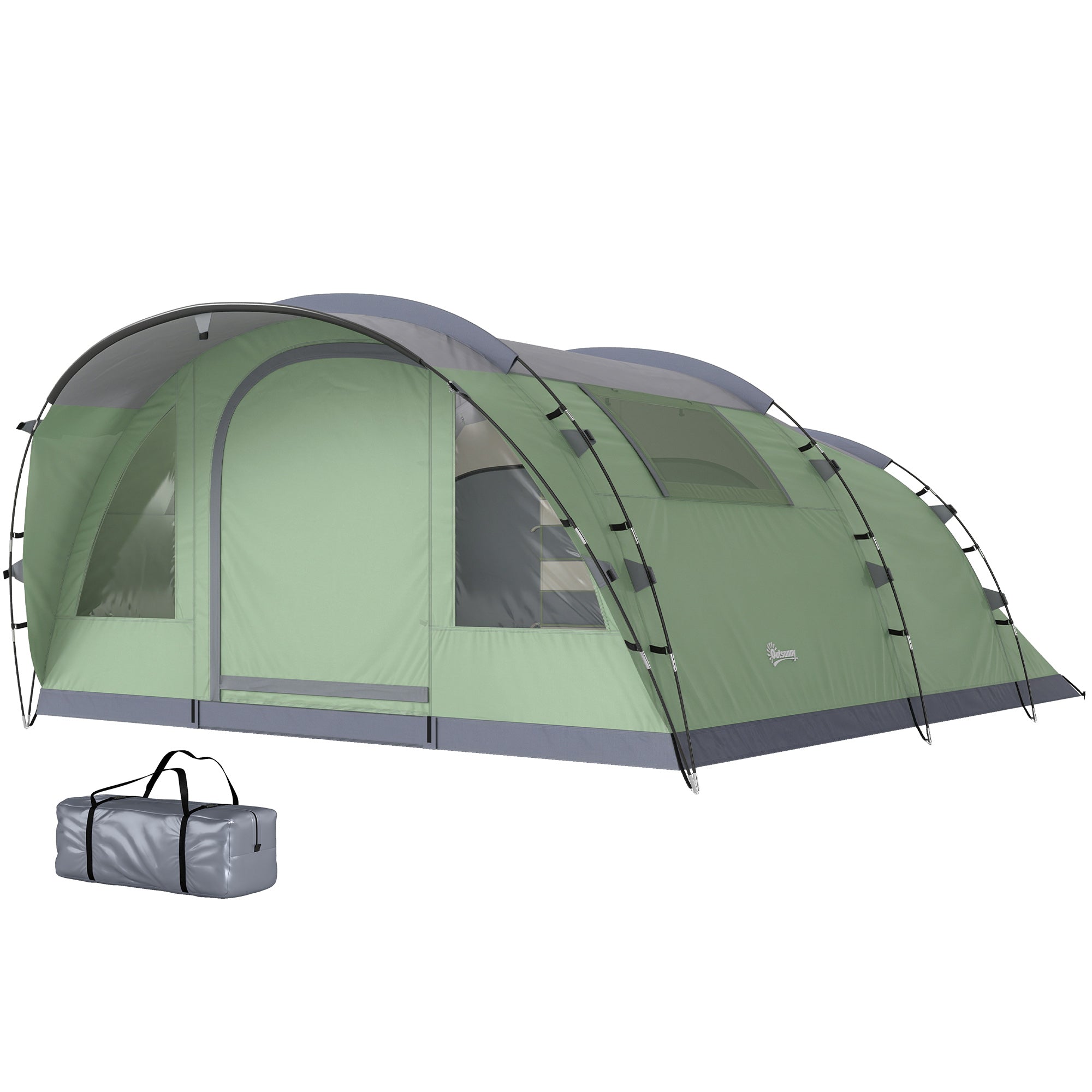 Multi-Room Camping Tent for 5 Person, Easy Set up Large Family Tent with 4 Windows, Porch, Light Green