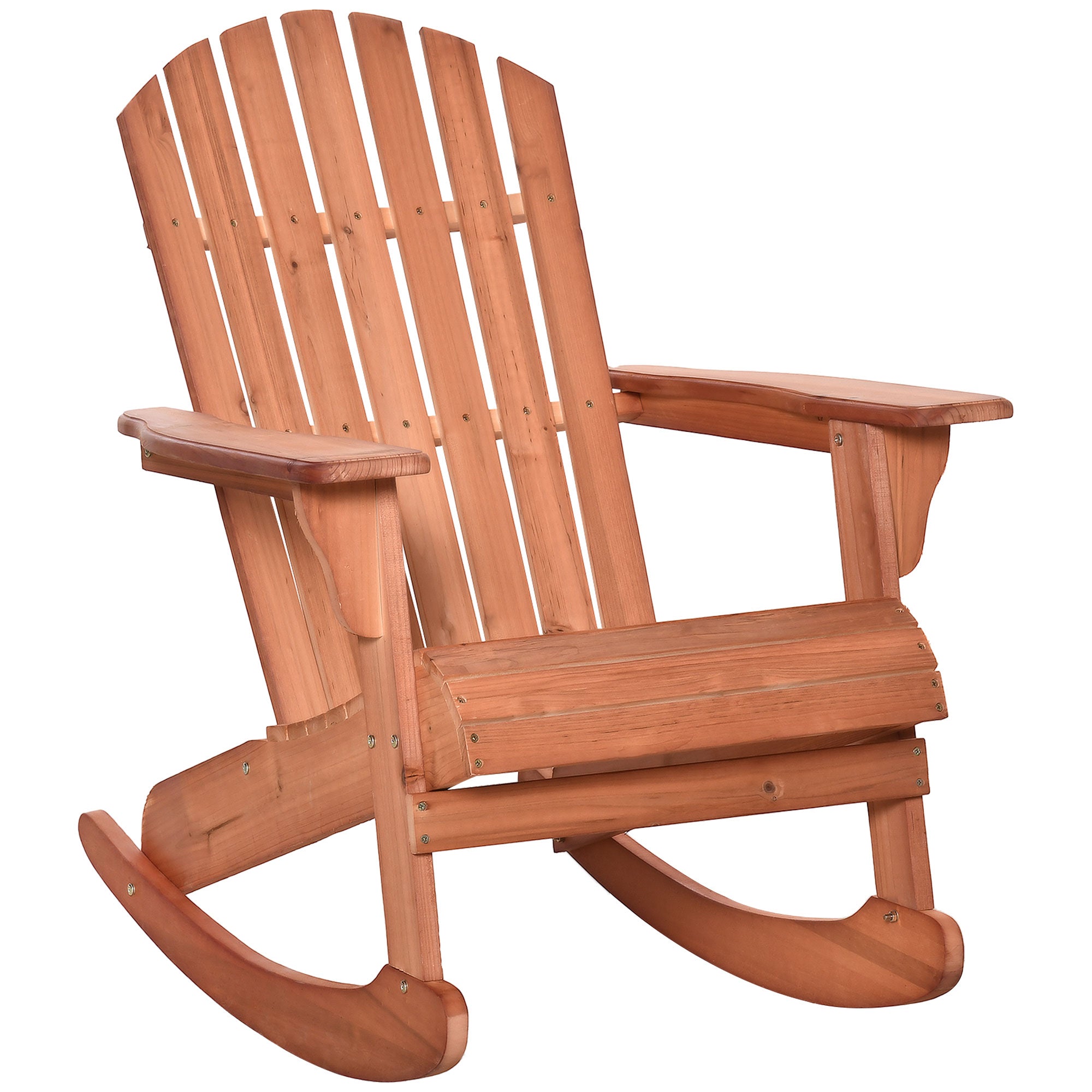 Wooden Adirondack Rocking Muskoka Chair with Slatted Wooden Design, Fanned Back and Classic Rustic Style, Teak
