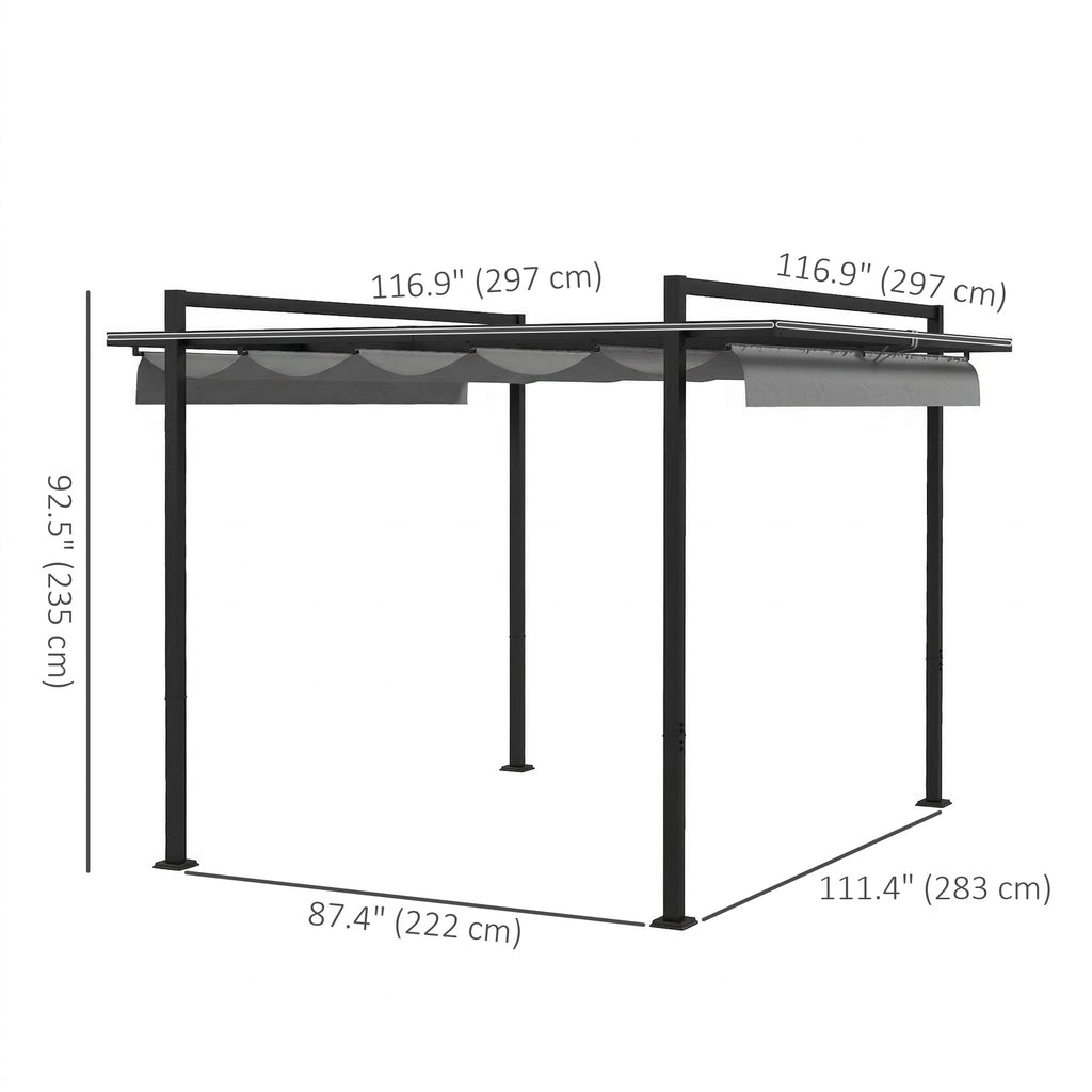 10' x 10' Retractable Pergola, Garden Gazebo Shade Shelter, for Grill, Patio, Deck, Dark Grey