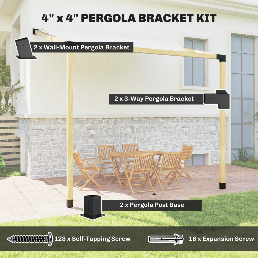 Pergola Kit, 15Â° Slanted Pergola Bracket Kit with 3-Way Brackets, Post Bases, Wall Mounts for 3.6" X 3.6" Lumber, Black